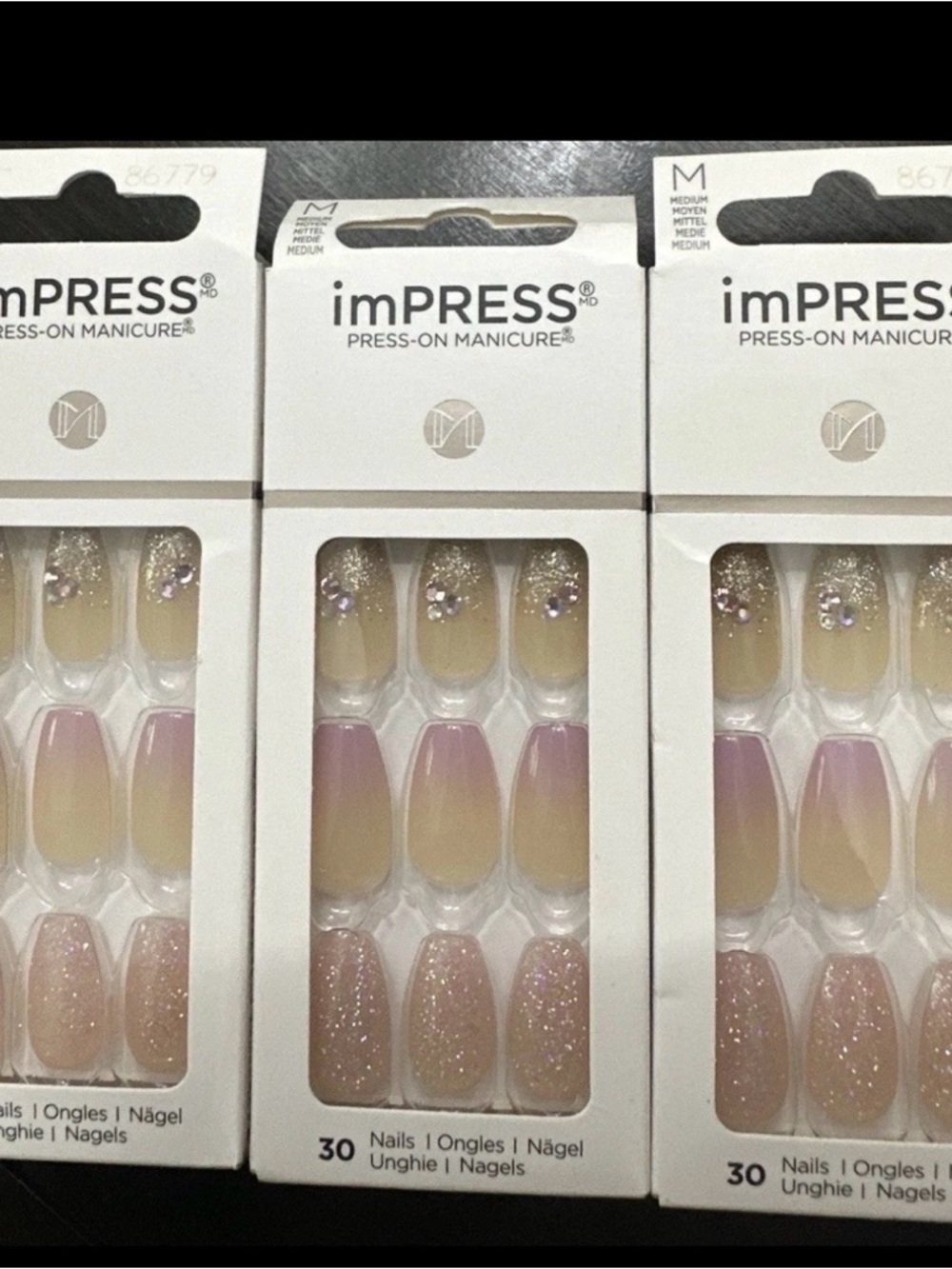 imPRESS Press-On Nails - Pink Gradient with Glitter Accents coffin nails